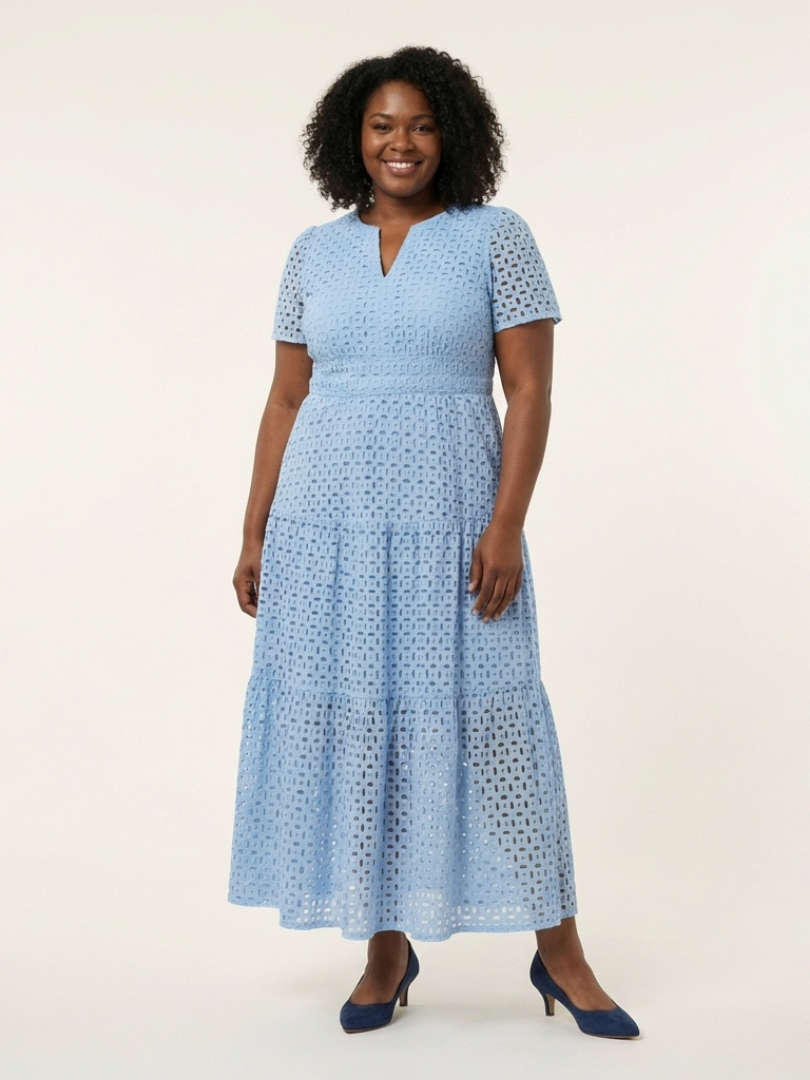 Brielle | V Neck Short Sleeve Tiered Midi Dress 5
