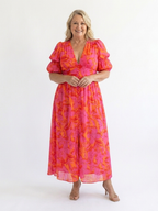 Willow | Floral V Neck Puff Sleeve Midi Dress 6