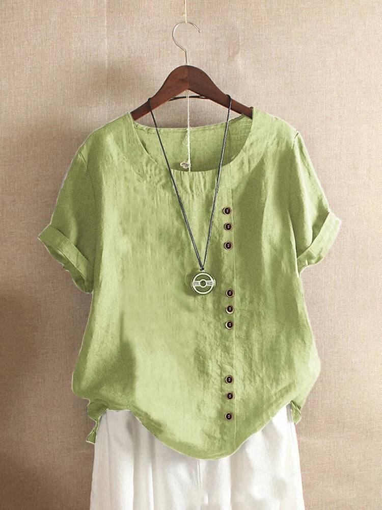 Karen - Women's Button-Front Linen Blend Casual Top
