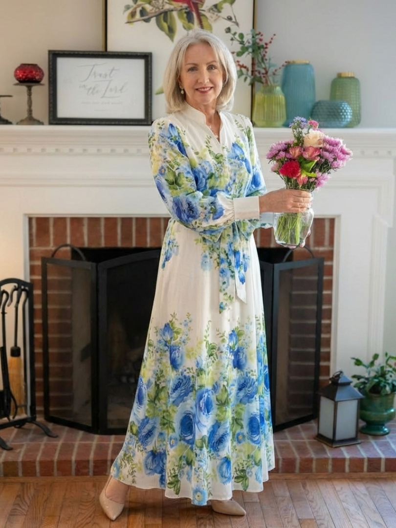 Harper | Long Sleeve Floral Button Front Maxi Dress 5