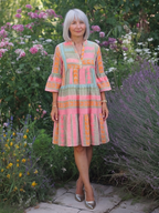 Maelle | Geometric Print V Neck Tiered Knee Length Dress 5