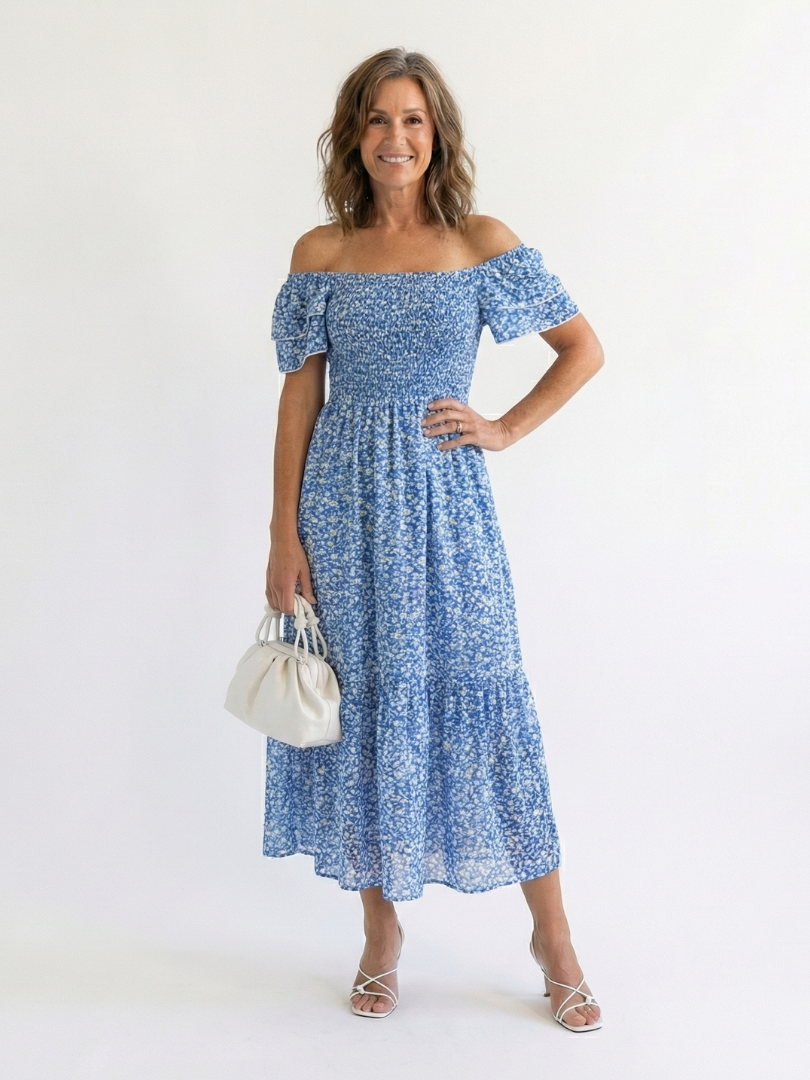 Odette | Off Shoulder Floral Smocked Midi Dress 5
