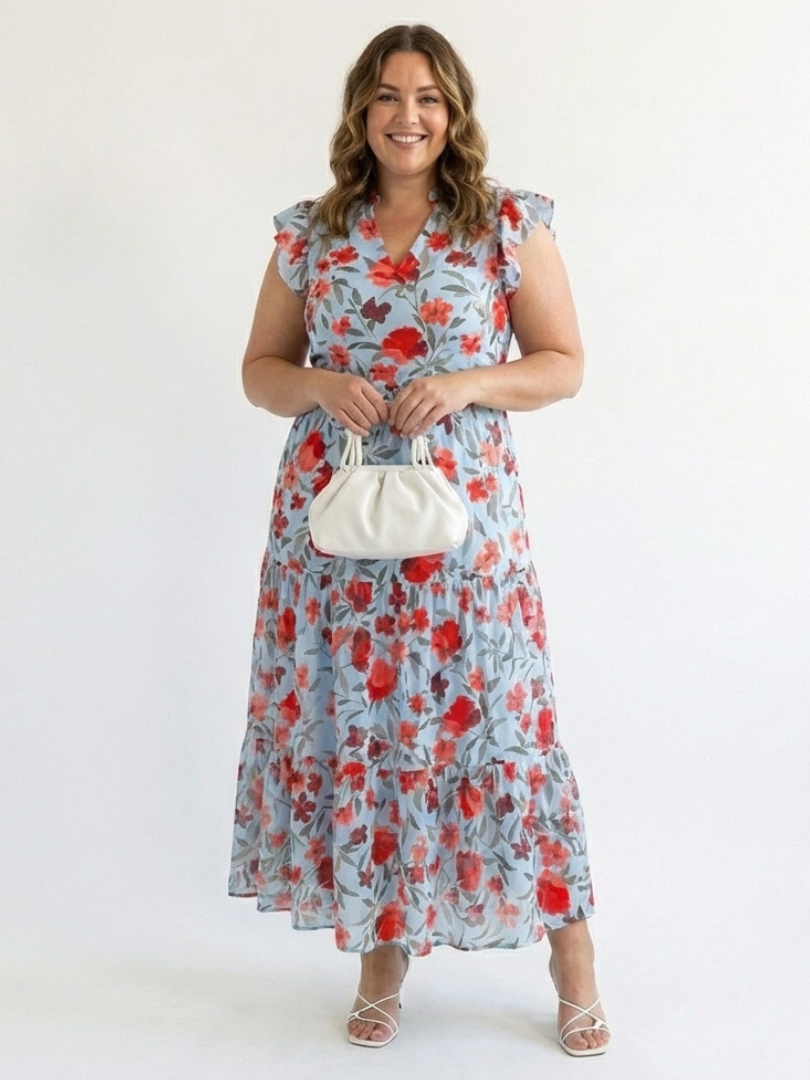 Lila | Floral V-Neck Tiered Midi Dress 6