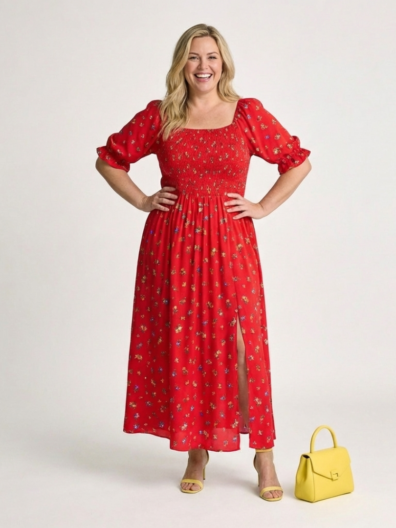Delphine | Square Neck Floral Puff Sleeve Midi Dress 5