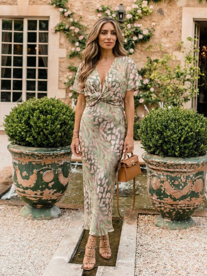 Coralie | Abstract Print V Neck Twist Waist Midi Dress 5