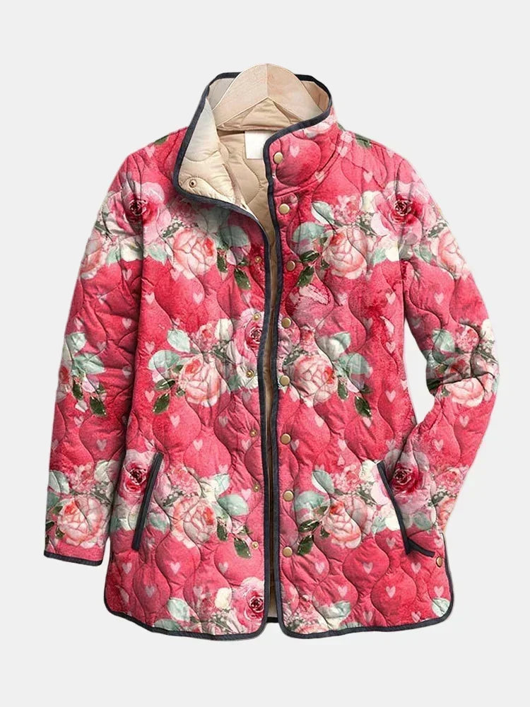 Freya | Charming Pink Floral Print Quilted Jacket 1