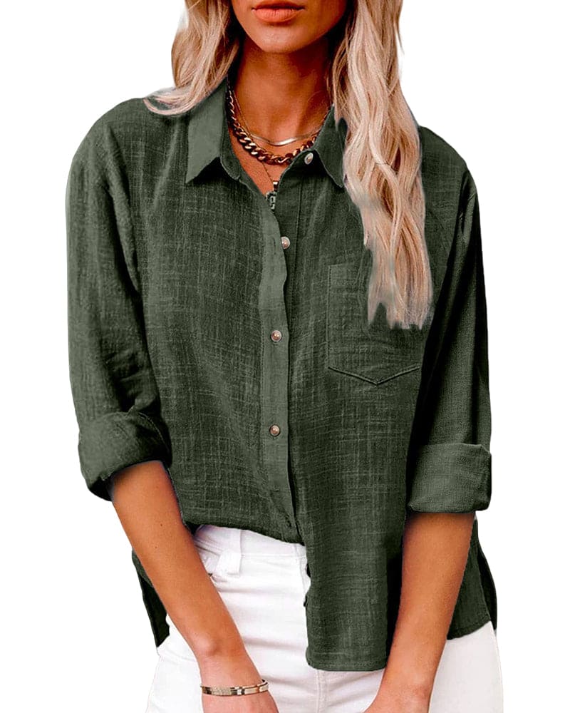Emma - Women's Shirt Blouse with Chest Pocket and Loose Fit