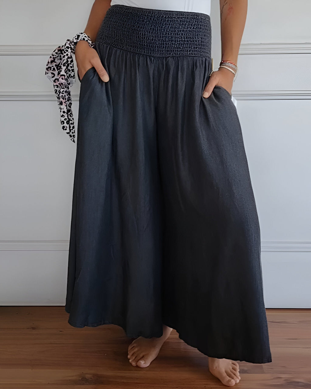 Smocked-Waist Palazzo Pants - View 5