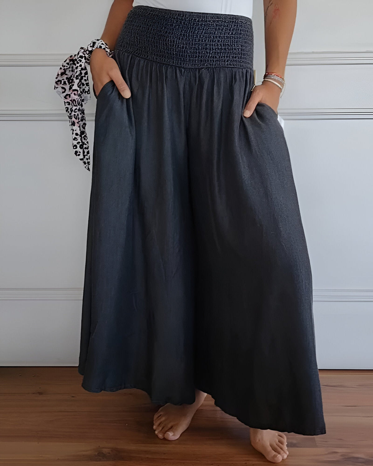 Smocked-Waist Palazzo Pants - View 5