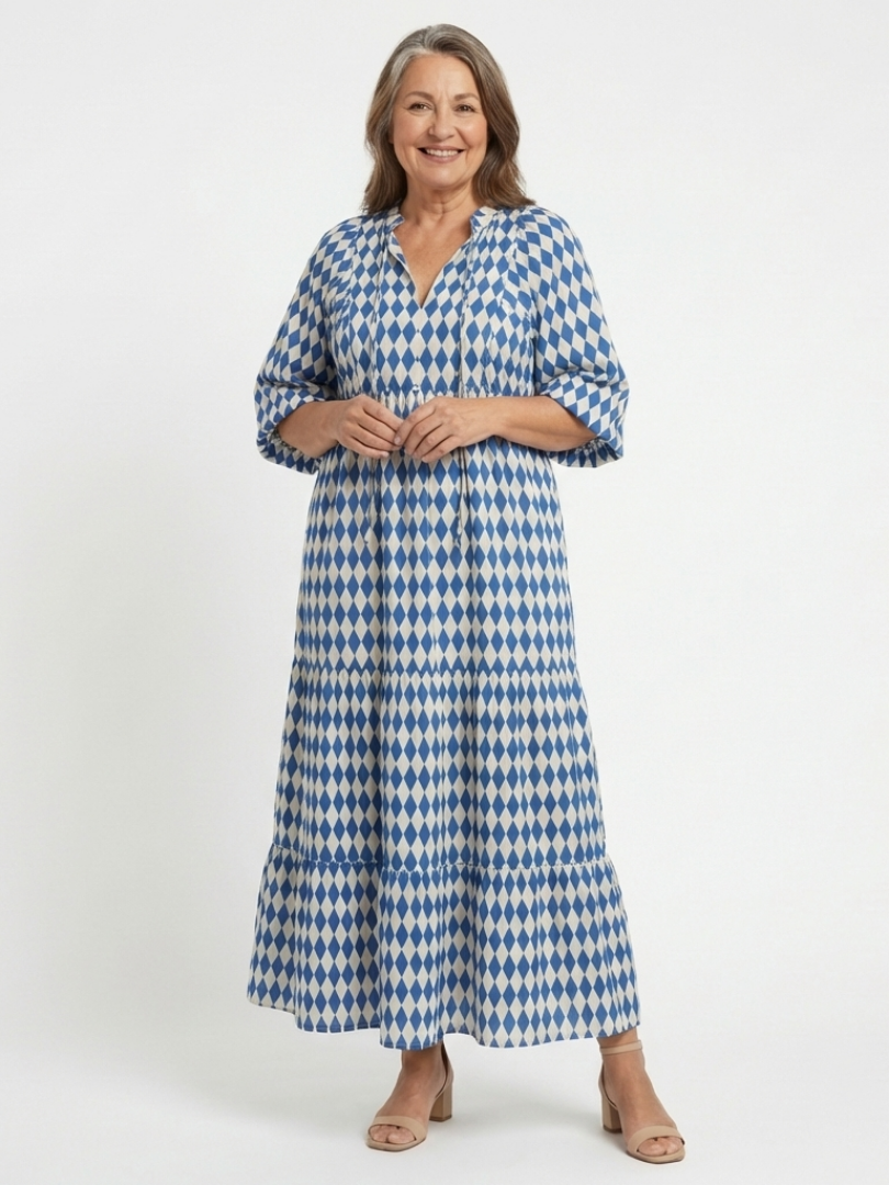 Elodie | Diamond Print Tiered Midi Dress 6