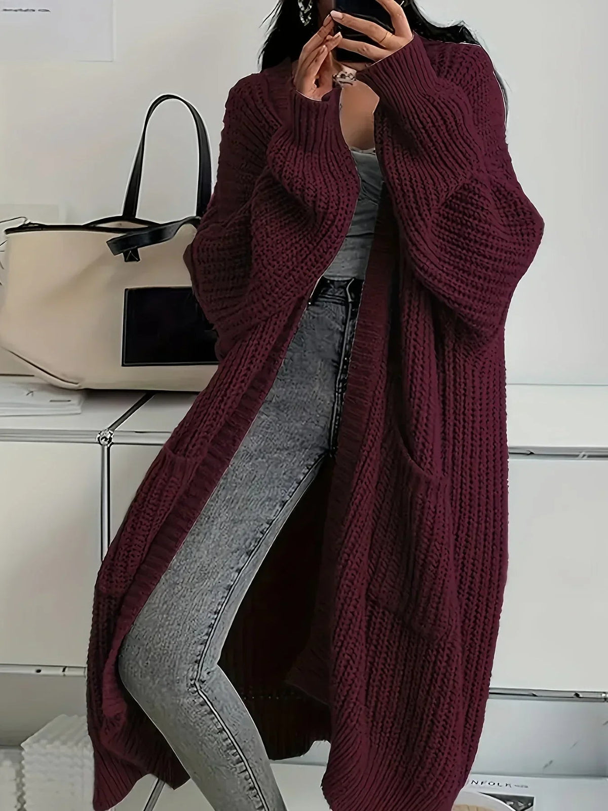 Crimson Red view of longline cardigan