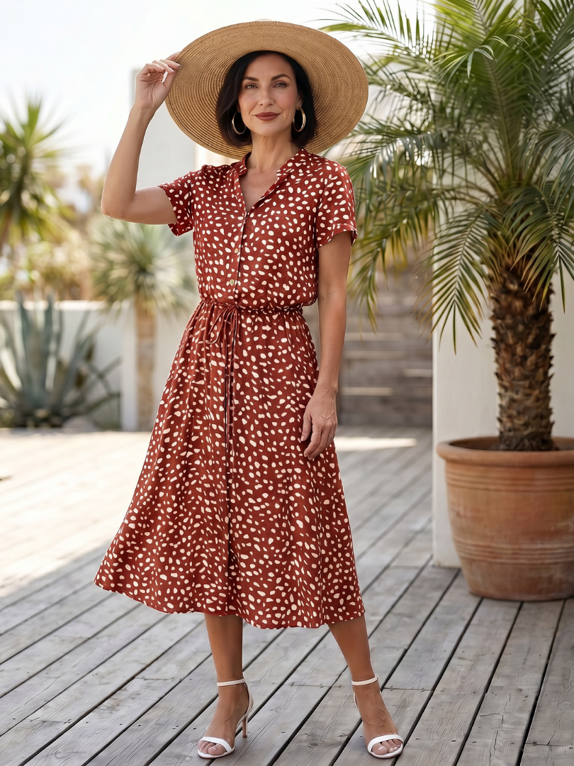 Belladonna | Printed Button Front Belted Midi Dress 6