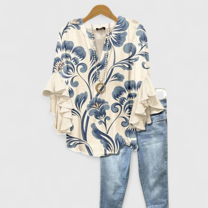 Aurelia ruffle blouse - White Blue