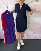 HANNEKE - Solid Dress With V Neck