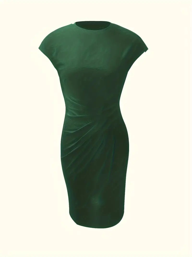 Jula - Women's Midi Dress with Ruching Detail and Short Sleeves