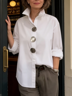 Betty - Women's Oversized Button-Front Shirt with Spread Collar
