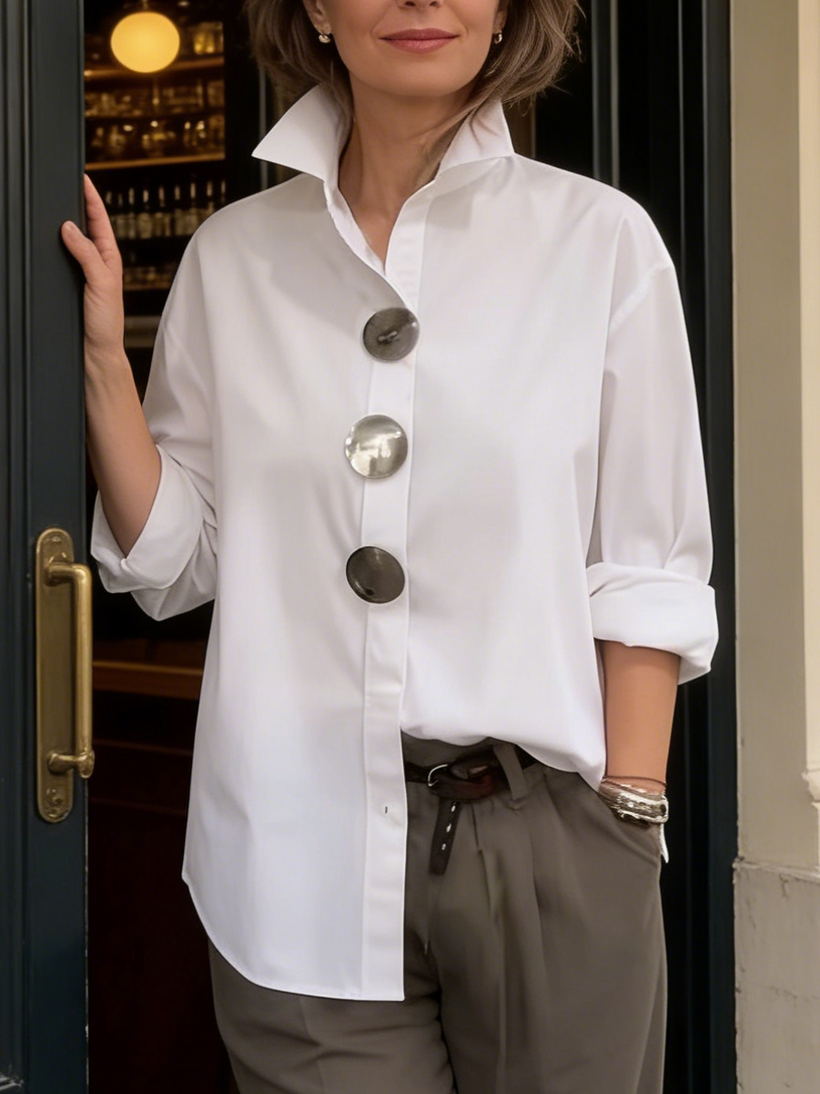 Betty - Women's Oversized Button-Front Shirt with Spread Collar