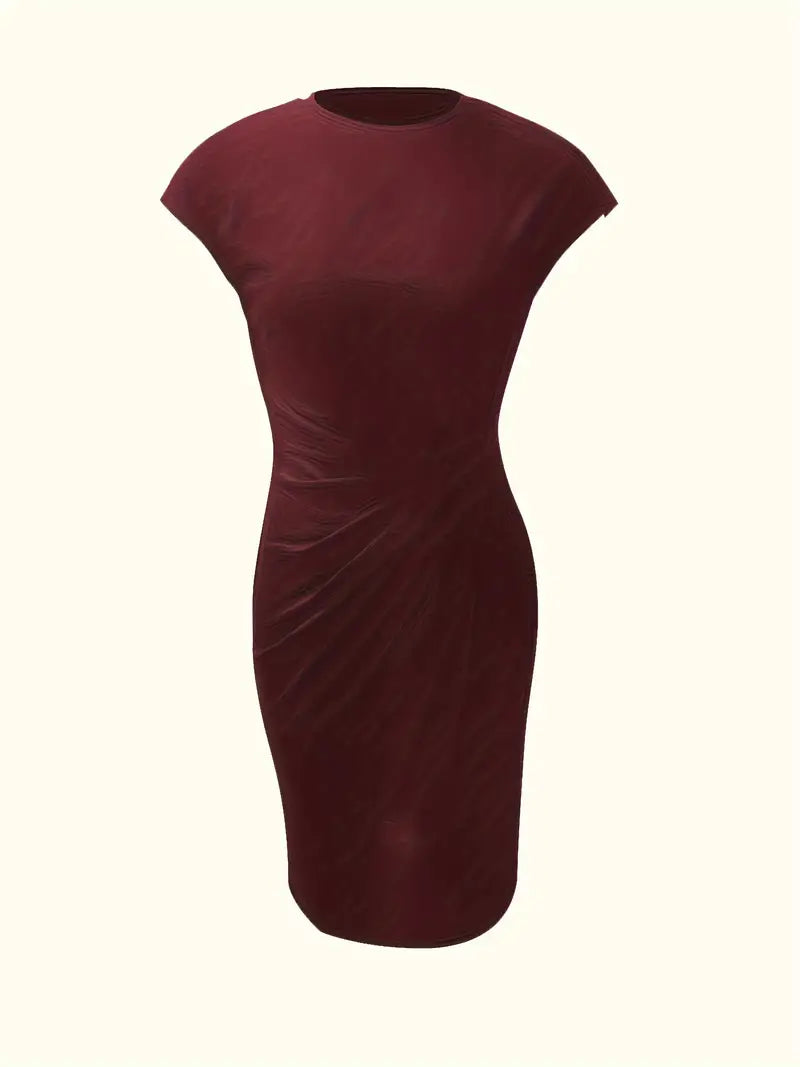 Jula - Women's Midi Dress with Ruching Detail and Short Sleeves