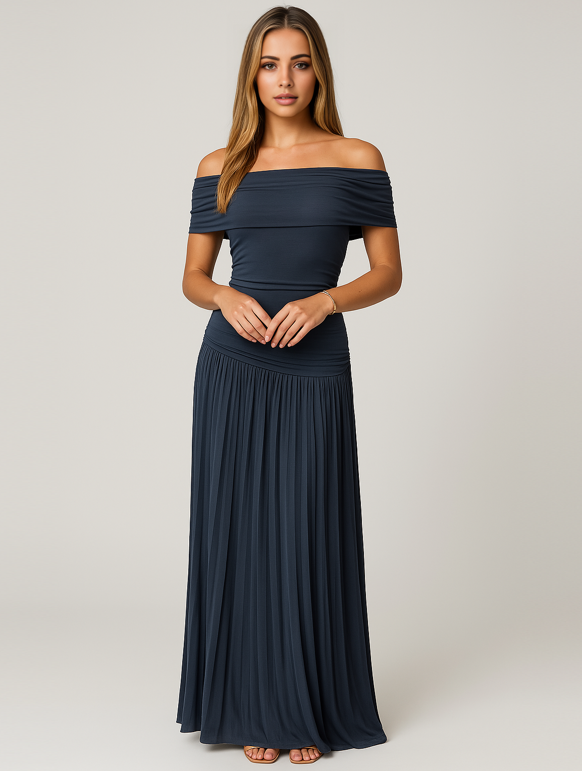 Women's Wedding Guest Pleated Maxi Dress