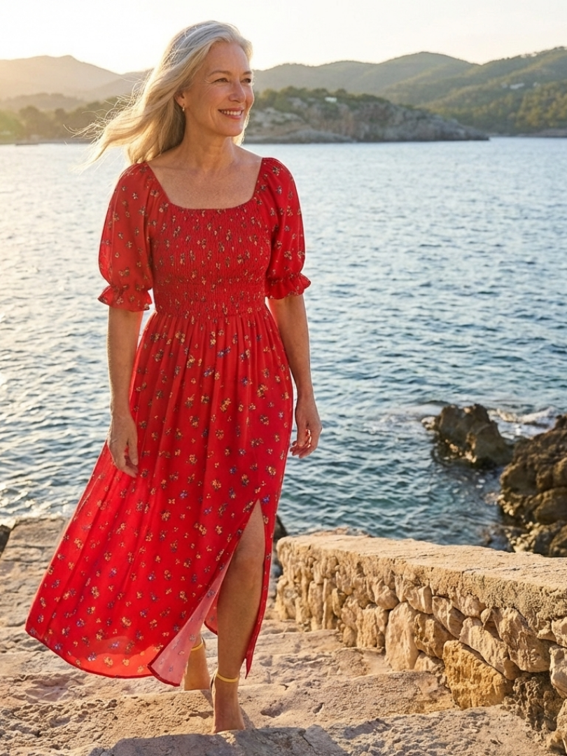 Delphine | Square Neck Floral Puff Sleeve Midi Dress 7