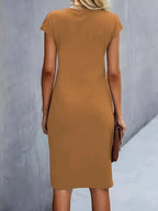 Jula - Women's Midi Dress with Ruching Detail and Short Sleeves