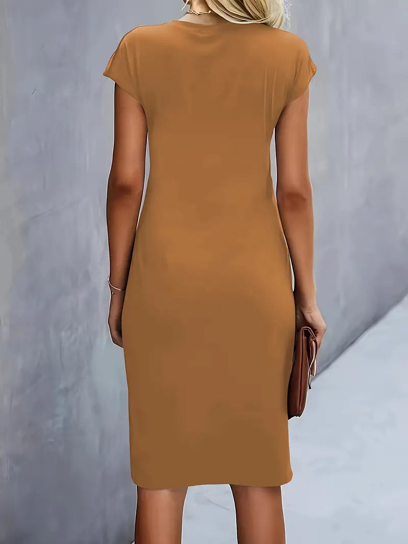 Jula - Women's Midi Dress with Ruching Detail and Short Sleeves