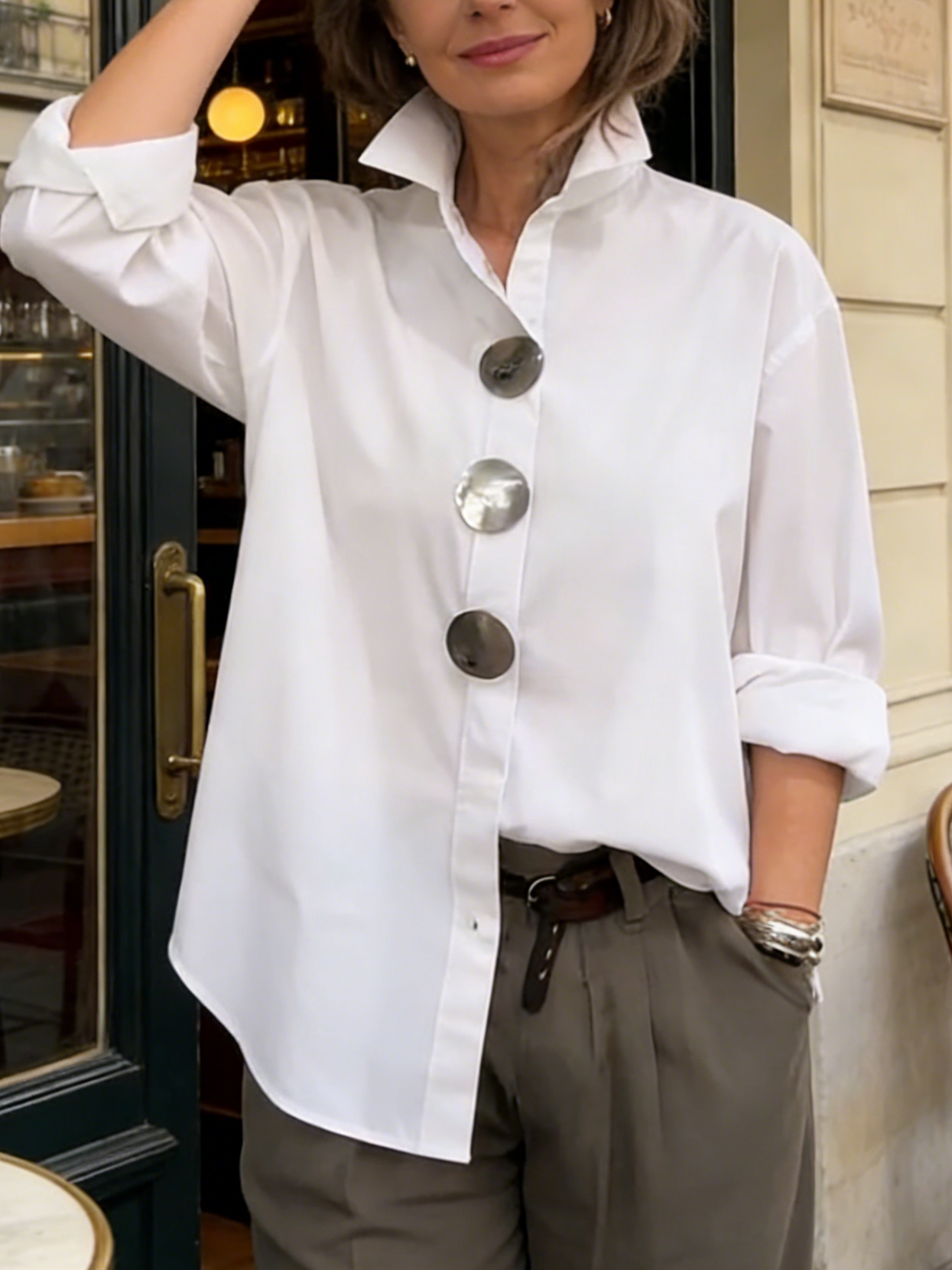 Betty - Women's Oversized Button-Front Shirt with Spread Collar
