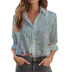 Inge - Women's Shirt Blouse with Floral Print and Button Placket