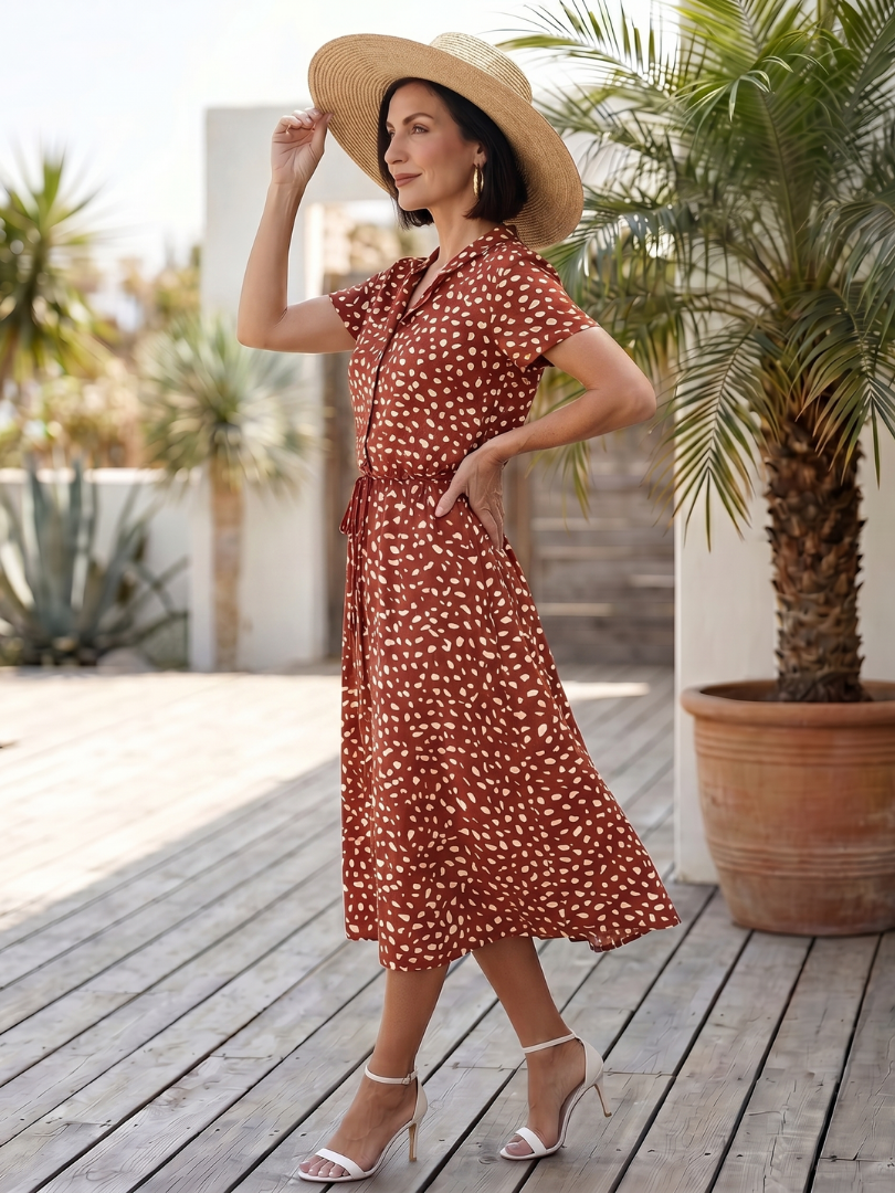 Belladonna | Printed Button Front Belted Midi Dress 7