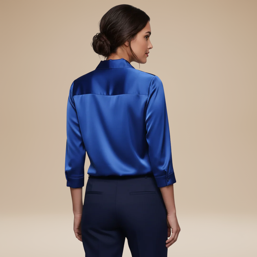 Women's Satin Blouse – V-Neck Long Sleeve Smart Top