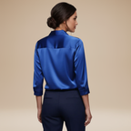 Women's Satin Blouse – V-Neck Long Sleeve Smart Top