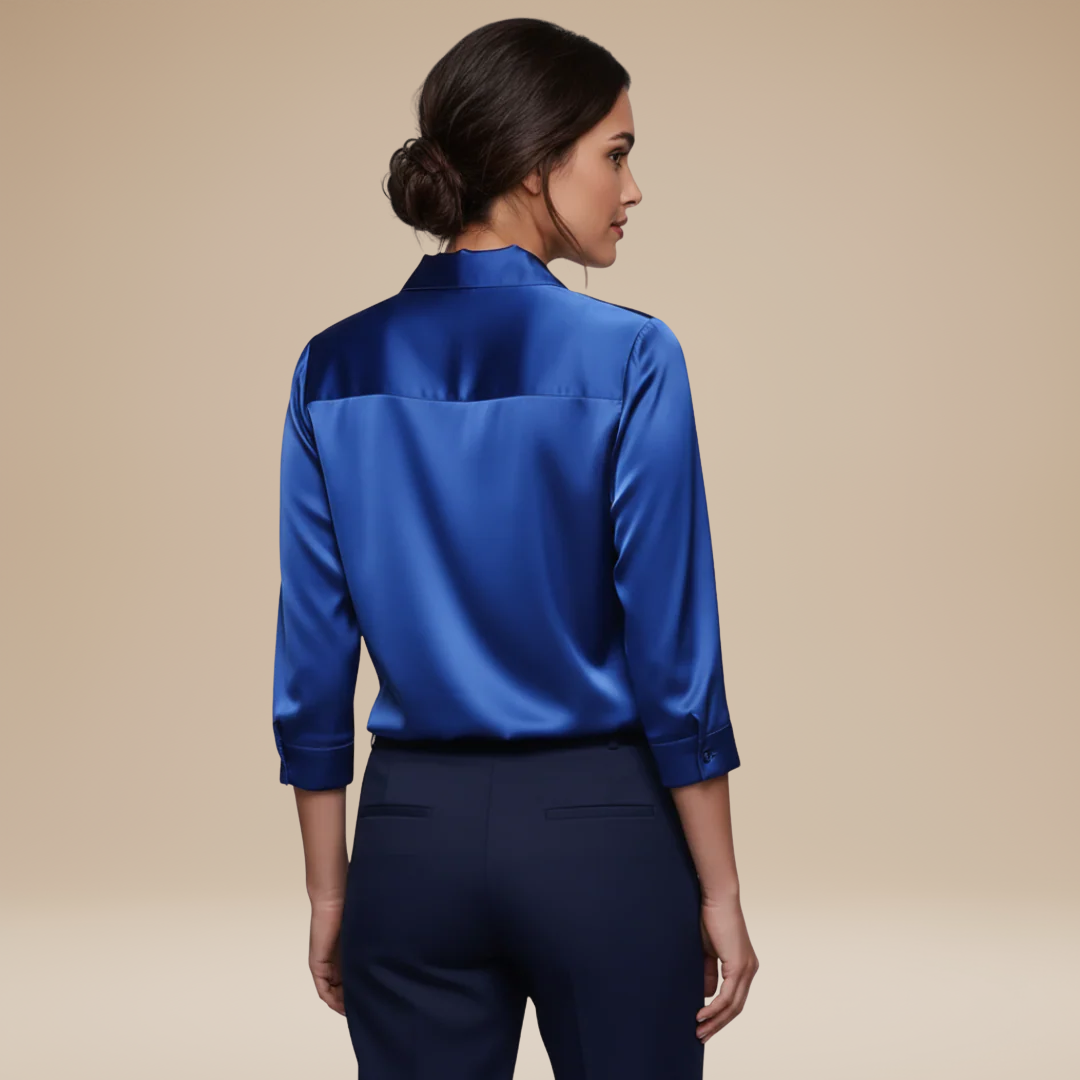 Women's Satin Blouse – V-Neck Long Sleeve Smart Top