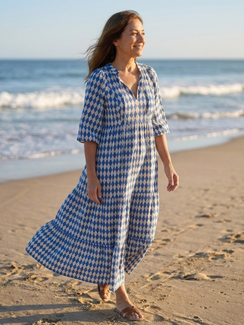 Elodie | Diamond Print Tiered Midi Dress 8