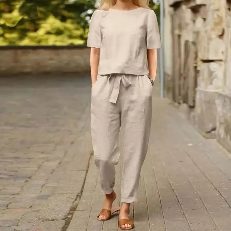 Charm Chic Two Piece Lounge Set - Khaki