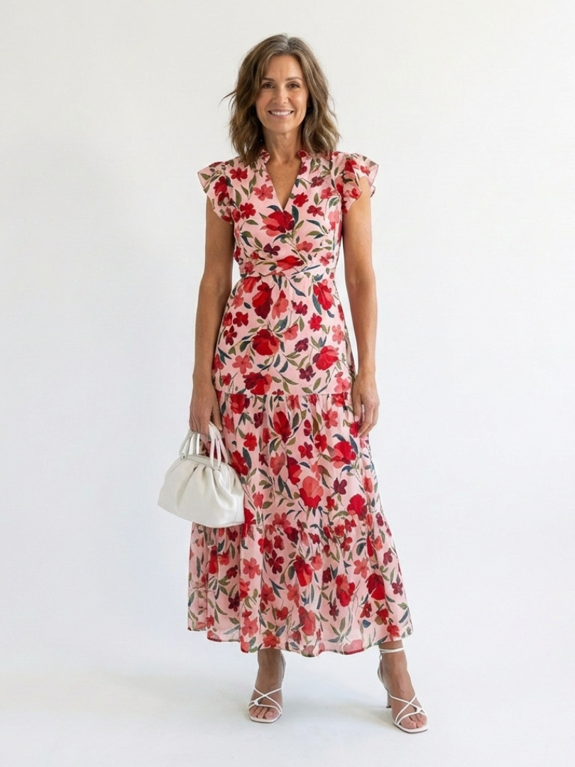 Lila | Floral V-Neck Tiered Midi Dress 7