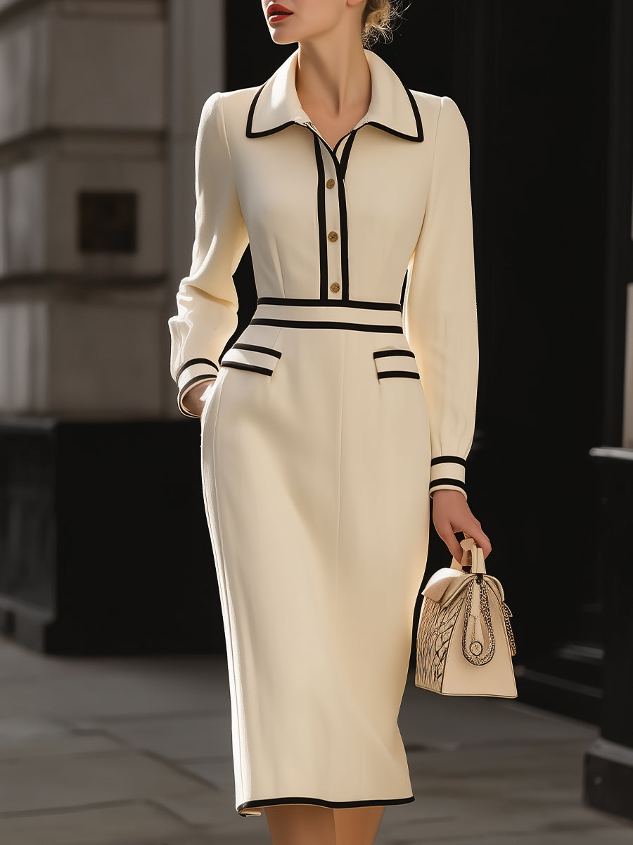 Magidan | Trim Midi Dress With Button Detail 1