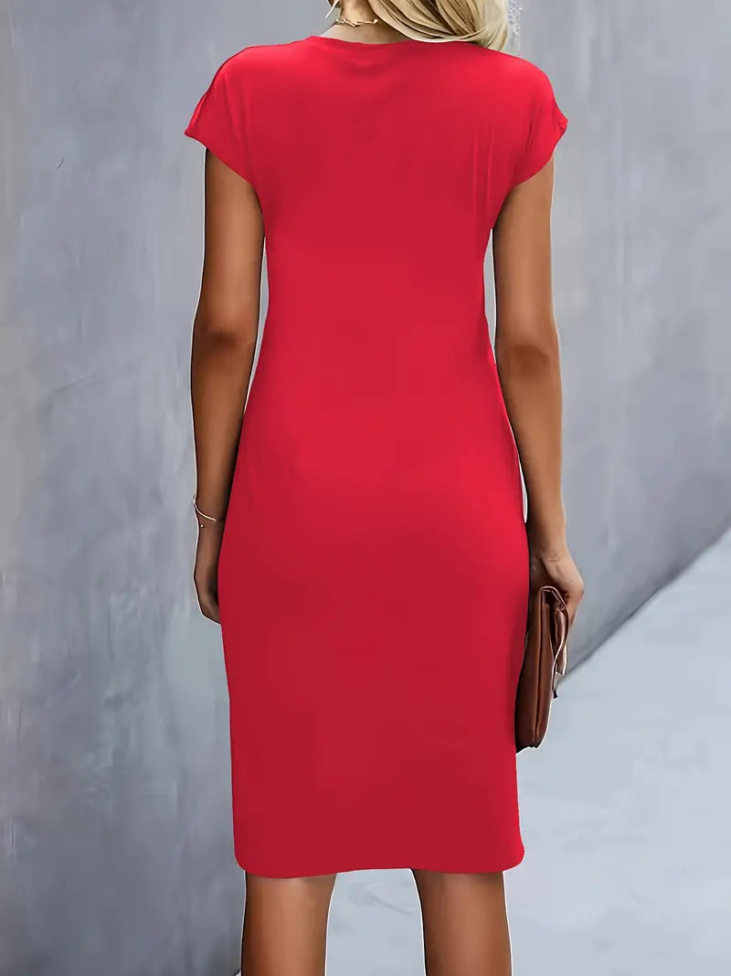 Jula - Women's Midi Dress with Ruching Detail and Short Sleeves