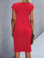 Jula - Women's Midi Dress with Ruching Detail and Short Sleeves