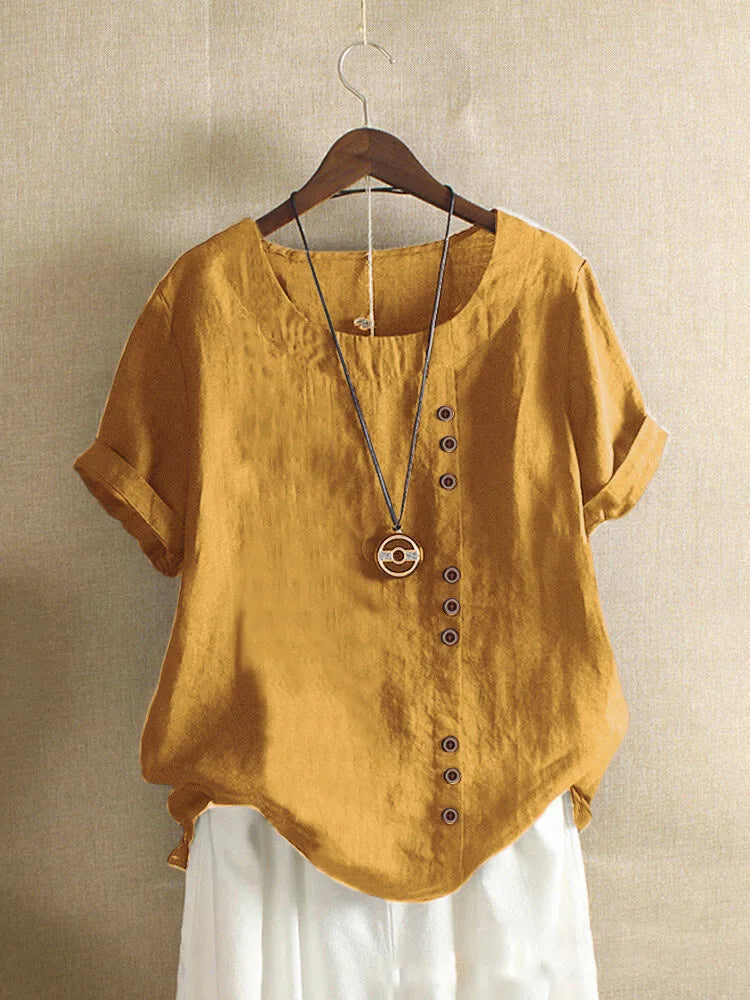 Karen - Women's Button-Front Linen Blend Casual Top