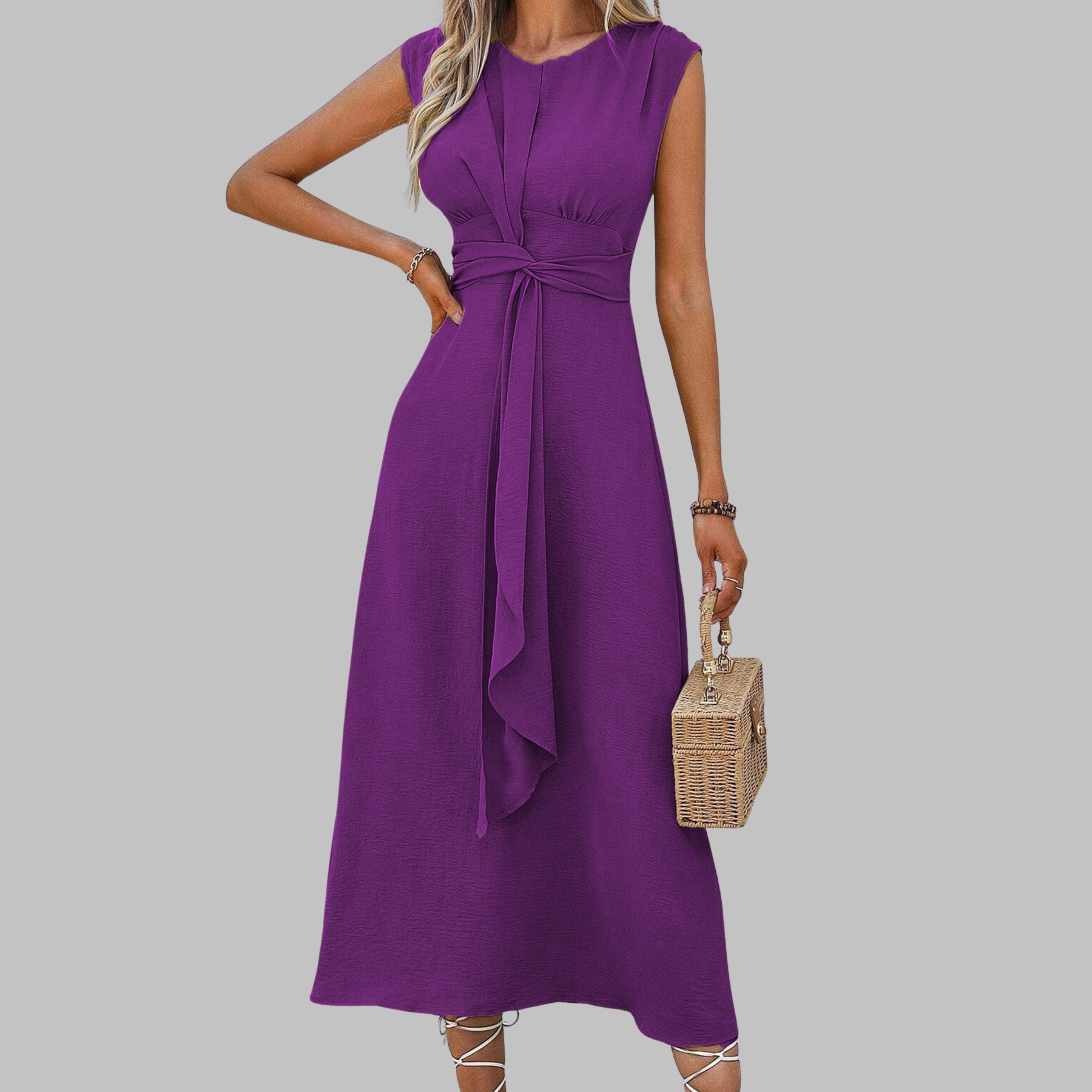 Natalie | Women’s Sleeveless Belted A Line Midi Dress