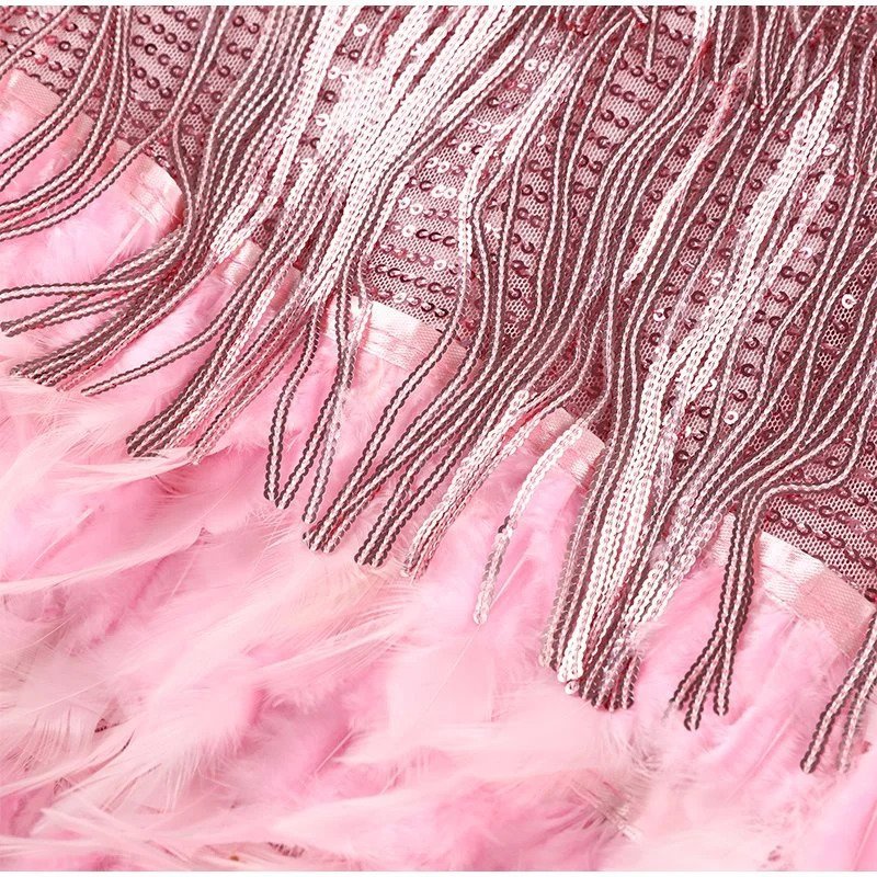 Nicole - Sequin Fringe & Feather Hem Spaghetti Strap Mini Dress