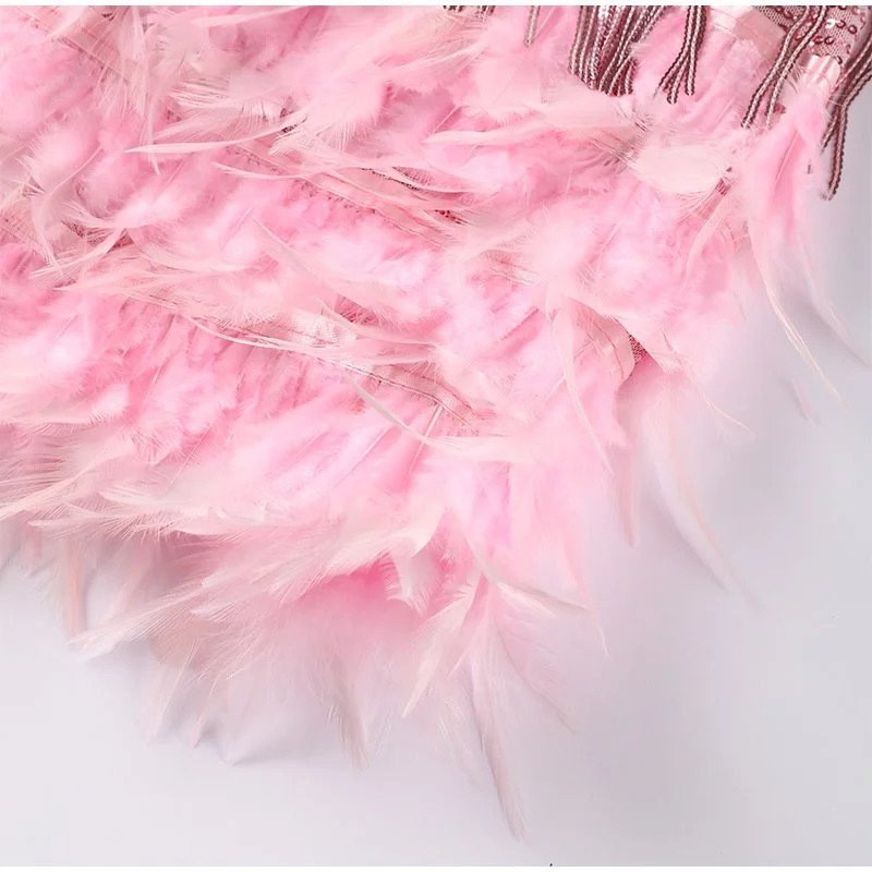Nicole - Sequin Fringe & Feather Hem Spaghetti Strap Mini Dress
