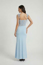 Women's Blue Aura Bodycon Stretch Knit Maxi Dress for Evening Wear