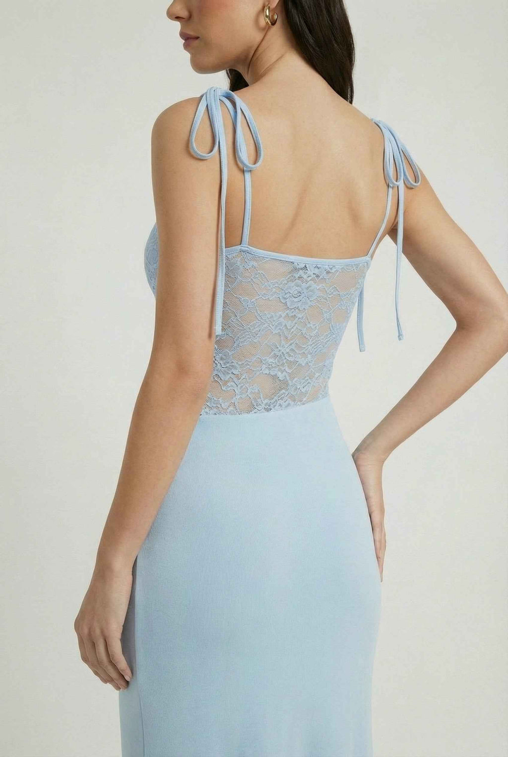 Women's Blue Aura Bodycon Stretch Knit Maxi Dress for Evening Wear