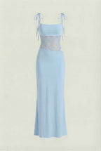Women's Blue Aura Bodycon Stretch Knit Maxi Dress for Evening Wear