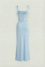 Women's Blue Aura Bodycon Stretch Knit Maxi Dress for Evening Wear