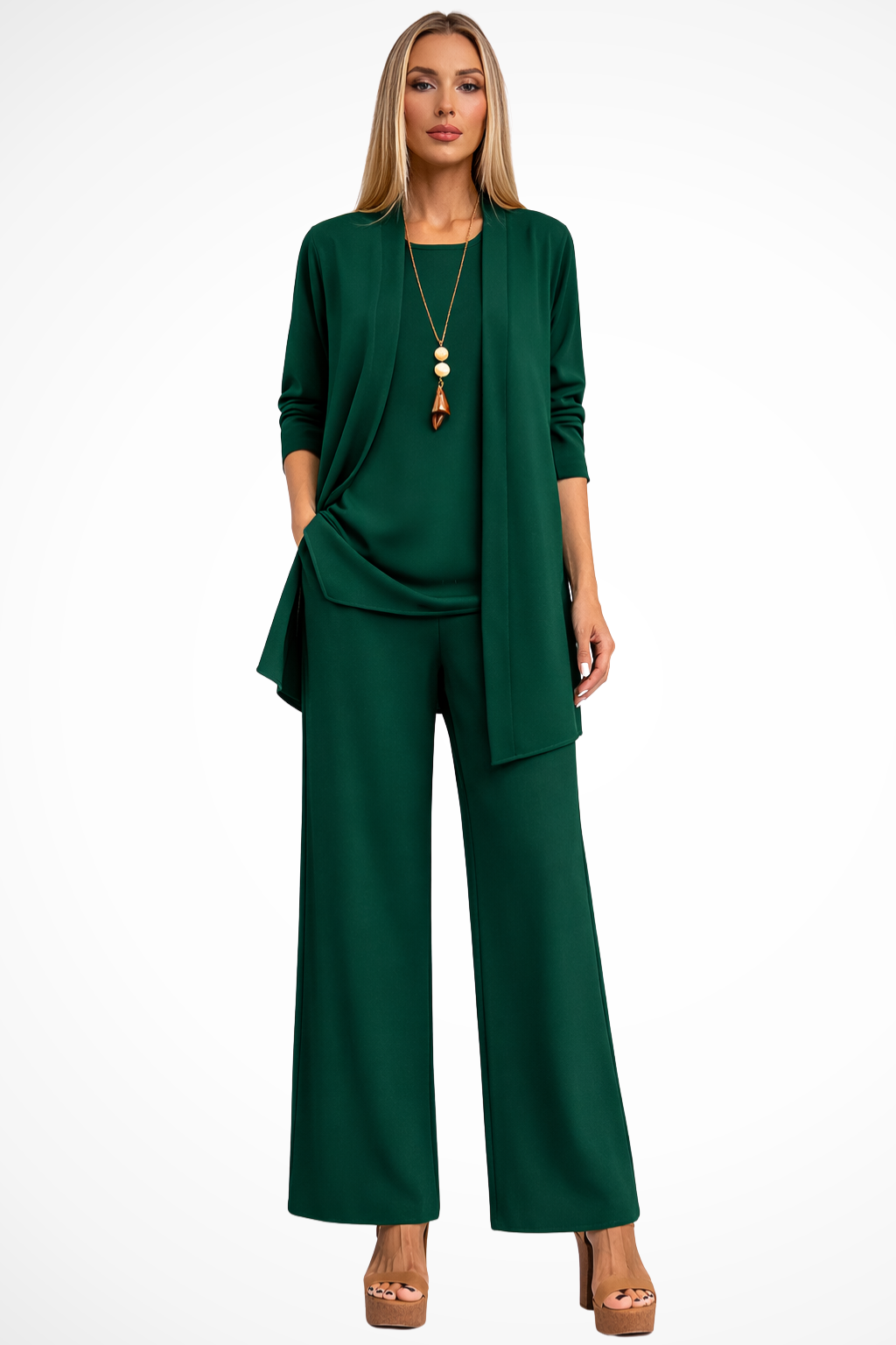 Madison - Women's Plus Size 3-Piece Set with Open-Front Longline Jacket