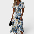 Denise - Floral Midi Dress with Wrap Design