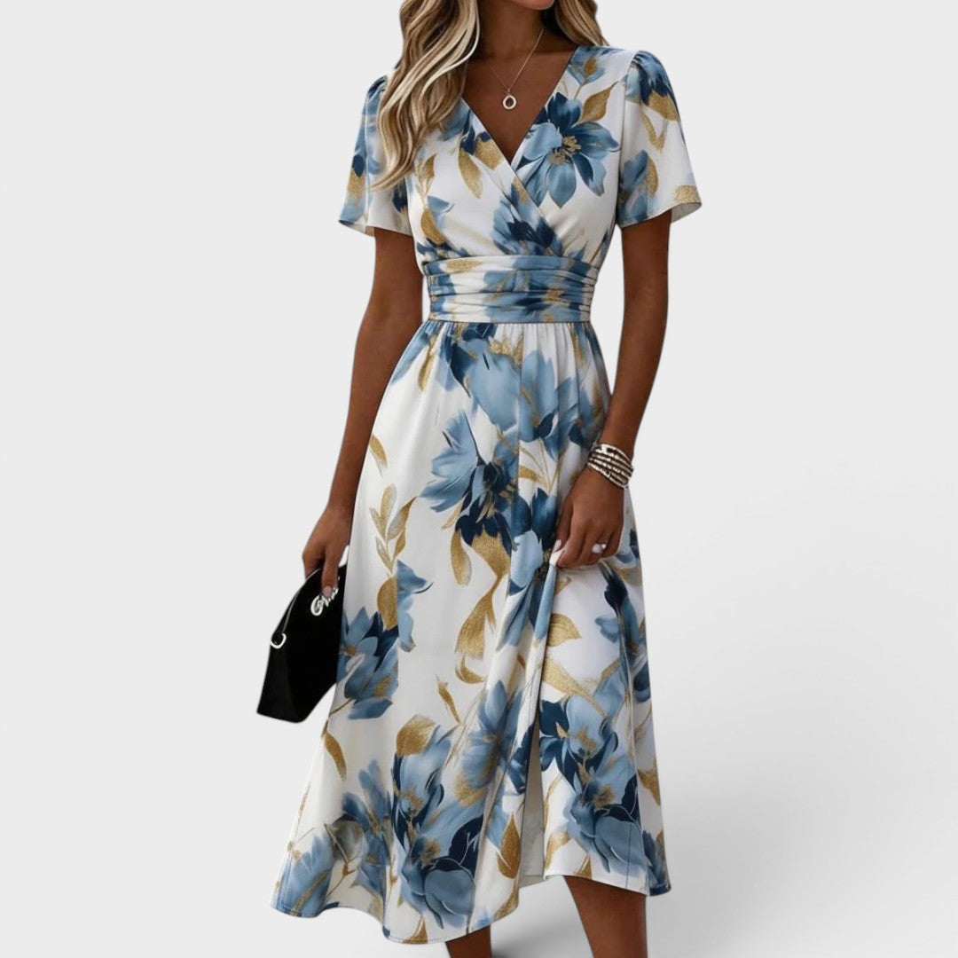 Denise - Floral Midi Dress with Wrap Design