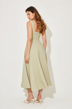 MILENA – High Waist Square Neck Sleeveless Fit and Flare Midi Dress